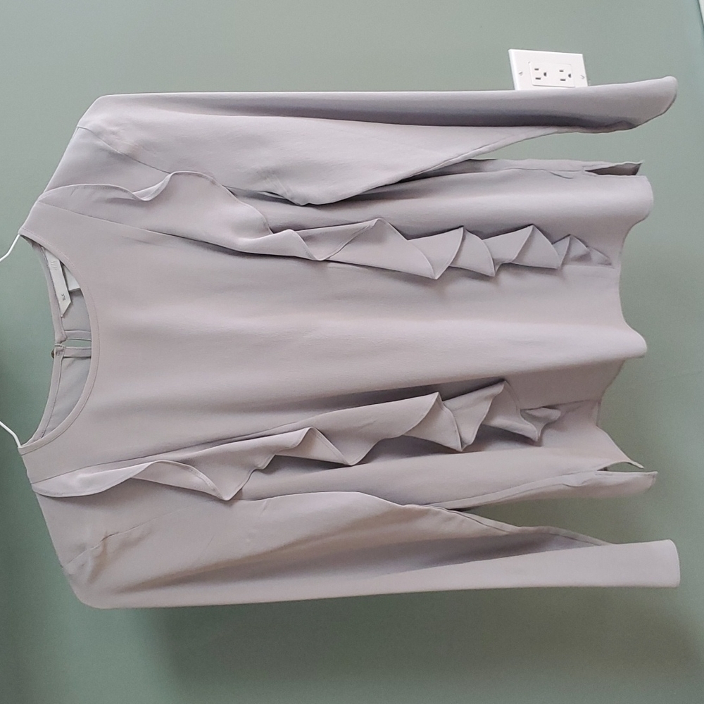 H&M silk gray silver ruffle blouse